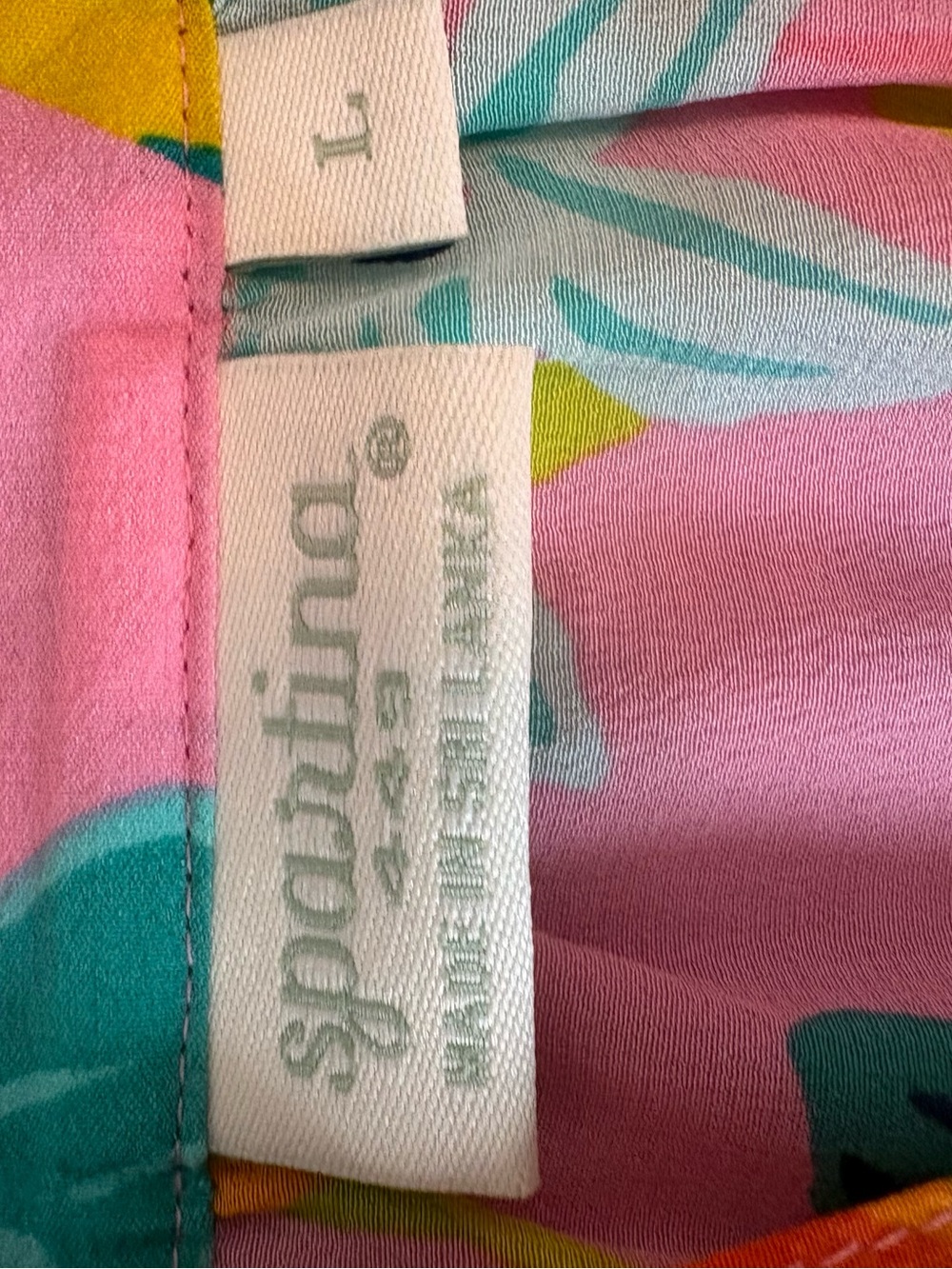 Spartina 449 Pink Tropical Floral Silk Blouse Tunic Top Size Large - Picture 3 of 9